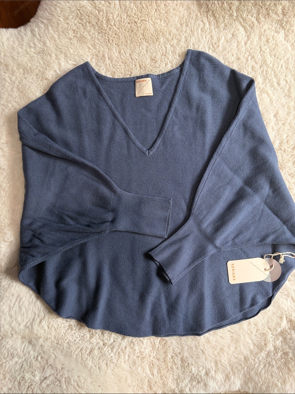 Kerisma 'Ryu' V-Neck Batwing Sweater in Stormy Blue - Size S/M - Picture 7 of 17